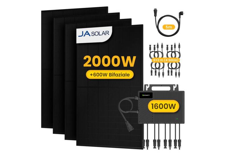 Growatt Balkonkraftwerk 2000W Komplettset Solaranlage mit Growatt 1600W Wechselrichter, (8 x 2m Solarpanel-Verlängerungskabel im Lieferumfang enthalten), Halterungen für Flachdach oder Balkon (optional) von Growatt