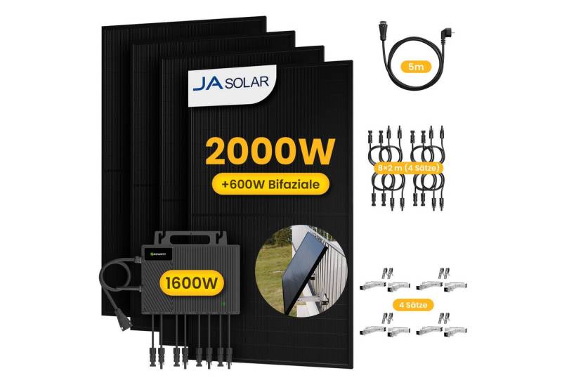 Growatt Balkonkraftwerk 2000W Komplettset Solaranlage mit Growatt 1600W Wechselrichter, (8 x 2m Solarpanel-Verlängerungskabel im Lieferumfang enthalten), Halterungen für Flachdach oder Balkon (optional) von Growatt