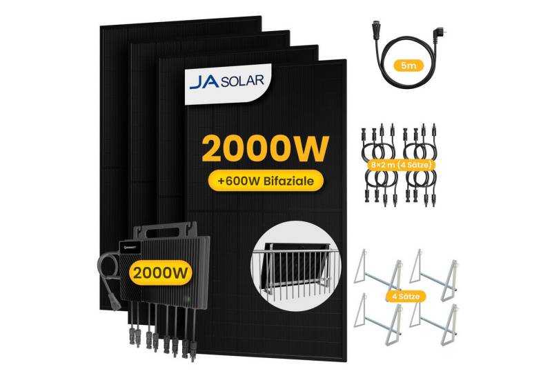Growatt Balkonkraftwerk 2000W Komplettset Solaranlage mit Growatt 2000W Wechselrichter, (8x 2m Solarpanel-Verlängerungskabel im Lieferumfang enthalten), Halterungen für Flachdach oder Balkon (optional) von Growatt