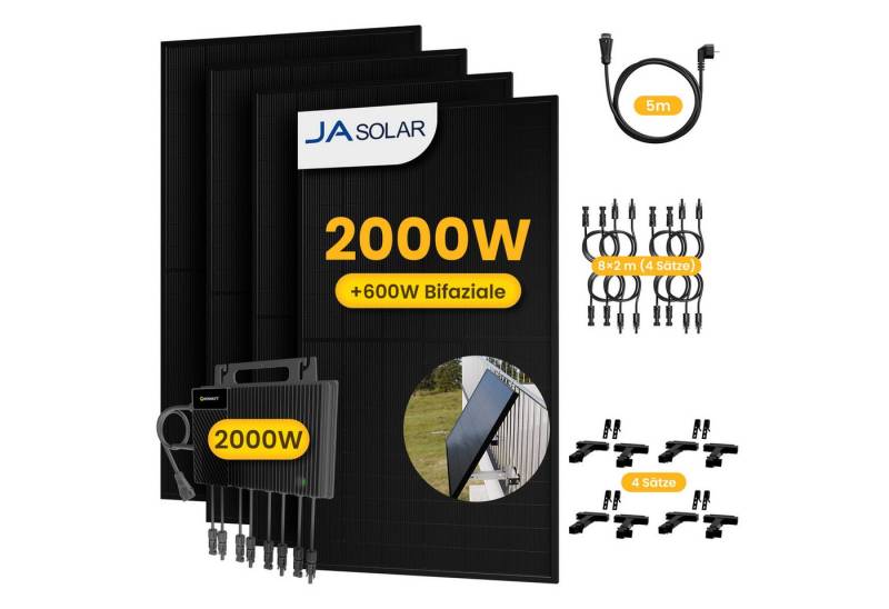 Growatt Balkonkraftwerk 2000W Komplettset Solaranlage mit Growatt 2000W Wechselrichter, (8x 2m Solarpanel-Verlängerungskabel im Lieferumfang enthalten), Halterungen für Flachdach oder Balkon (optional) von Growatt