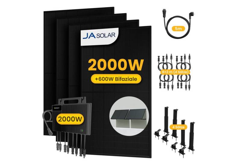 Growatt Balkonkraftwerk 2000W Komplettset Solaranlage mit Growatt 2000W Wechselrichter, (8x 2m Solarpanel-Verlängerungskabel im Lieferumfang enthalten), Halterungen für Flachdach oder Balkon (optional) von Growatt
