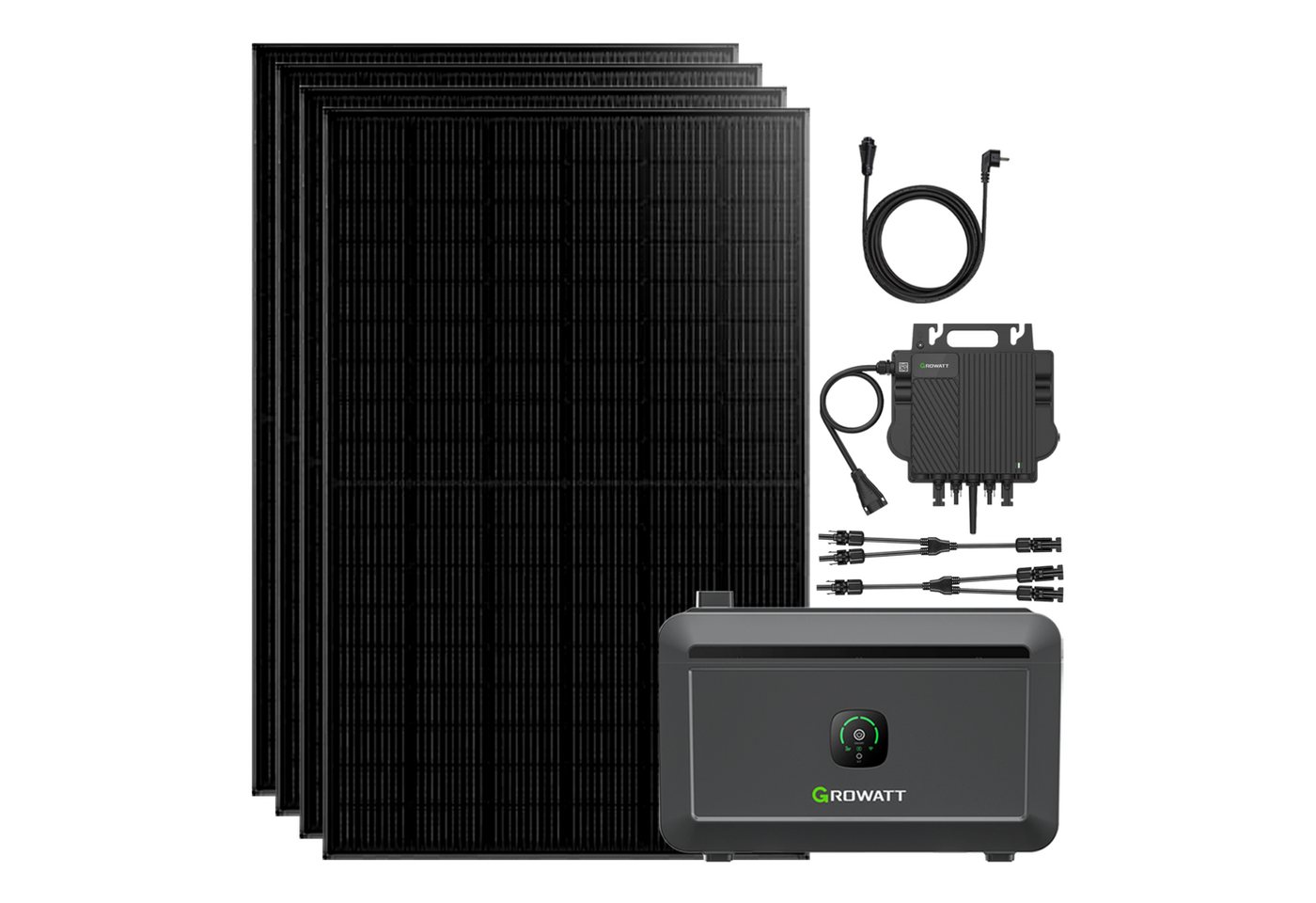 Growatt Balkonkraftwerk 890W/1780W Balkonkraftwerke Growatt NOAH 2000 2048WH Batteriesysteme, Monokristallin, (4-St), mit NEO 800W Microinverter, 5M AC Kabel, Plug-and-Play von Growatt