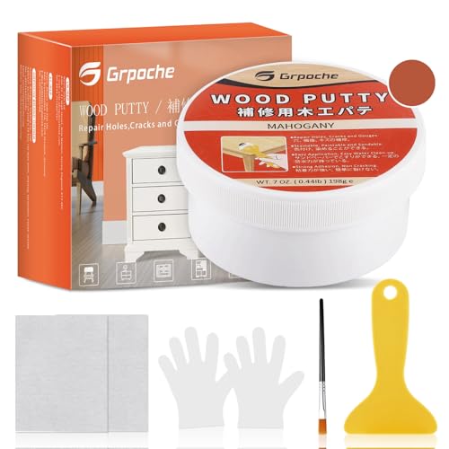 Holzkitt Reparaturset, 198g Holzspachtelmasse, Reparaturspachtel Wasserbasis für Türverkleidung Restore Tischschrank Böden Holzloch Schnelltrocknend Rissbeständig (Mahagoni) von Grpoche