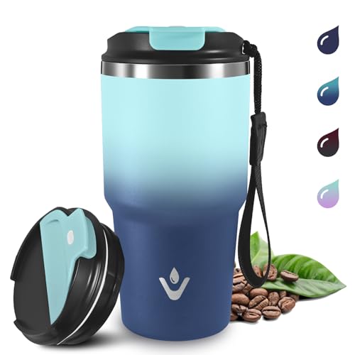 Grsta Thermobecher mit Trageriemen, 20oz Kafferbecher to Go, 8h Heiß und 6h Kalt, Vakuumisoliert Trinkbecher Isoliert, Auslaufsicher Isolierbecher, Thermobecher für Heiß Kaltgetränke von Grsta