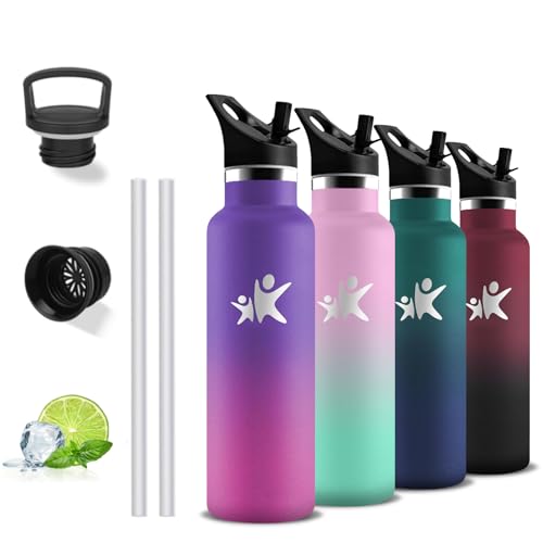 Grsta Thermosflasche, 500ml Trinkflasche Edelstahl, Trinkflasche mit Strohhalm, BPA-Frei, Trinkflasche Auslaufsicher, 24h Kalt & 12h Warm, Wasserflasche Doppelwandig, für Schule, Camping, Reisen von Grsta