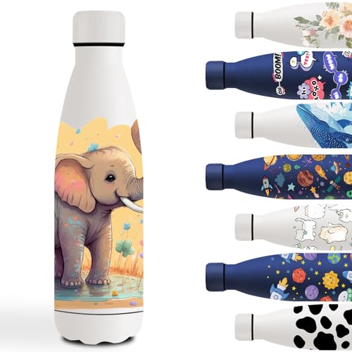 Grsta Trinkflasche 500ml, Trinkflasche Edelstahl, Trinkflasche Sport, Isolierflasche Doppelwandige, Trinkflasche Personalisiert mit Elefant, Trinkflasche für Schule, Fahrrad, Camping, Running, Weiß Grsta Trinkflasche 500ml, Trinkflasche Edelstahl, Trinkflasche Sport, Isolierflasche Doppelwandige, Trinkflasche Personalisiert mit Elefant, Trinkflasche für Schule, Fahrrad, Camping, Running, Weiß von Grsta