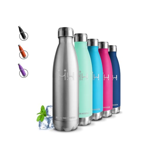 Grsta Trinkflasche- 500ml- Trinkflasche Edelstahl, Trinkflasche mit Strohhalm, BPA-Frei, Trinkflasche Auslaufsicher, Doppelwandige Vakuumisolierte, Trinkflasche Metall, für Reisen, Büro, Schule von Grsta