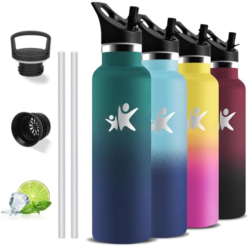 Thermosflasche- 1l- Trinkflasche Edelstahl, Trinkflasche Sport, BPA-Frei, Wasserflasche Doppelwandig, Trinkflasche mit Strohhalm, mit Schraubverschluss, Trinkflaschen für Wandern, Fitness, Camping von Grsta