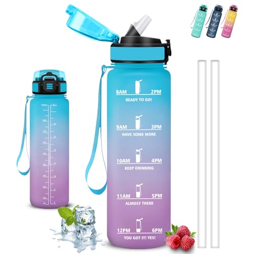 Trinkflasche, Trinkflasche 1l, Trinkflasche mit Strohhalm, Leicht zu Reinigen, Trinkflasche Sport, Auslaufsicher, Trinkflasche mit Zeitmarkierung, Wasserflasche für Wandern, Fitness, Yoga, Camping Trinkflasche, Trinkflasche 1l, Trinkflasche mit Strohhalm, Leicht zu Reinigen, Trinkflasche Sport, Auslaufsicher, Trinkflasche mit Zeitmarkierung, Wasserflasche für Wandern, Fitness, Yoga, Camping von Grsta