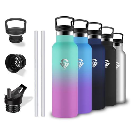 Trinkflasche 0.5 liter, Trinkflasche Edelstahl, BPA-Frei, Trinkflasche mit Strohhalm, Doppelwandige Vakuumisolierte, Trinkflasche Kalt&Warm, Trinkflasche Auslaufsicher, für Camping, Reisen, Wandern von Grsta