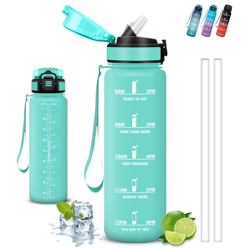 Trinkflasche 1l, Trinkflasche Sport, Trinkflasche mit Strohhalm, Auslaufsicher, Trinkflasche Kohlensäure Geeignet, Kann mit dir Tragen, Trinkflasche Motivation, Wasserflasche für Fitness, Wandern von Grsta