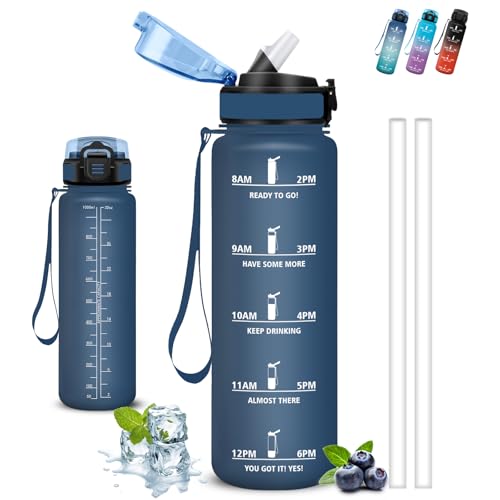 Trinkflasche 1l, Trinkflasche Sport, Trinkflasche mit Strohhalm, Auslaufsicher, Trinkflasche Kohlensäure Geeignet, Kann mit dir Tragen, Trinkflasche mit Zeitmarkierung, Flasche für Fitness, Wandern Trinkflasche 1l, Trinkflasche Sport, Trinkflasche mit Strohhalm, Auslaufsicher, Trinkflasche Kohlensäure Geeignet, Kann mit dir Tragen, Trinkflasche mit Zeitmarkierung, Flasche für Fitness, Wandern von Grsta