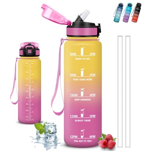 Trinkflasche 1l, Trinkflasche Sport, Trinkflasche mit Strohhalm, Leicht zu Reinigen, Trinkflasche Auslaufsicher, Kann mit dir Tragen, Trinkflasche mit Zeitmarkierung, Wasserflasche für Schule, Yoga Trinkflasche 1l, Trinkflasche Sport, Trinkflasche mit Strohhalm, Leicht zu Reinigen, Trinkflasche Auslaufsicher, Kann mit dir Tragen, Trinkflasche mit Zeitmarkierung, Wasserflasche für Schule, Yoga von Grsta