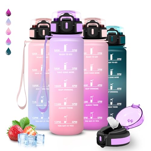 Trinkflasche 1l, Trinkflasche Sport, Wasserflasche mit Strohhalm, Leicht zu Reinigen, Wasserflasche Auslaufsicher, mit Motivierendem Slogan, Flasche mit Zeitmarkierung, für Schule, Yoga, Camping, Büro Trinkflasche 1l, Trinkflasche Sport, Wasserflasche mit Strohhalm, Leicht zu Reinigen, Wasserflasche Auslaufsicher, mit Motivierendem Slogan, Flasche mit Zeitmarkierung, für Schule, Yoga, Camping, Büro von Grsta