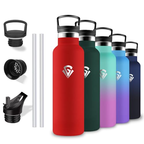 Trinkflasche Edelstahl, Trinkflasche 750ml, BPA-Frei, Trinkflasche mit Strohhalm, Isolierflasche Doppelwandig, Trinkflasche Metall, Trinkflasche Sport, Flasche für Wandern, Fitness, Yoga, Camping, Rot von Grsta