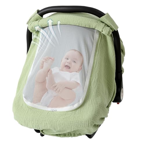 Baby Autositzabdeckung, 360 ° Schutz Baumwoll Gaze Baby Autositzabdeckung mit doppeltem Schicht Fenster aus atmungsaktivem Mesh Stoff leichte Kindersitzabdeckung für Baby-Minze-Grün, Autositzabdeckun von Grtheenumb