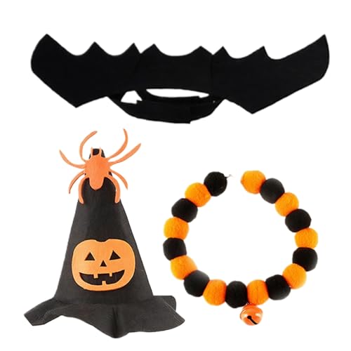 Cat Halloween Kostüme 3pcs/Set niedliche Filztierkostüme sind Hexenhut & Kragen & Fledermausflügel für Kitty Small mittelgroßer Hund Cat Halloween Kostüme 3pcs/Set niedliche Filztierkostüme sind Hexenhut & Kragen & Fledermausflügel für Kitty Small mittelgroßer Hund von Grtheenumb