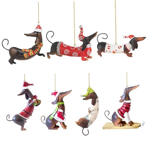 Dachshund Weihnachtsdekorationen, Hunde Weihnachtsbaumdekorationen, 7pcs Acryl Flache Form Dackel Dackel Orament Fade-resistentes tragbares Hund Weihnachtsbaumdekorationen für Autoanhänger von Grtheenumb