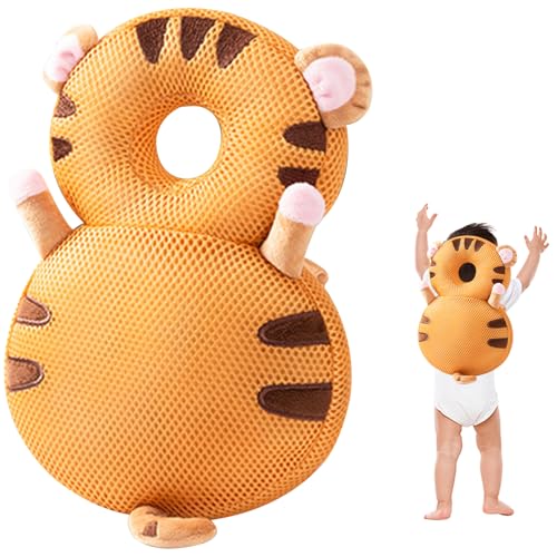 Grtheenumb Baby Kopfschutz Rucksack Netter atmungsaktivem Kopfschutz Rucksack mit Brustgurt Verstellbarer Stoßdämpfungskopf Beschützer für Babys, Tiger, Babykopfschutz -Rucksack von Grtheenumb