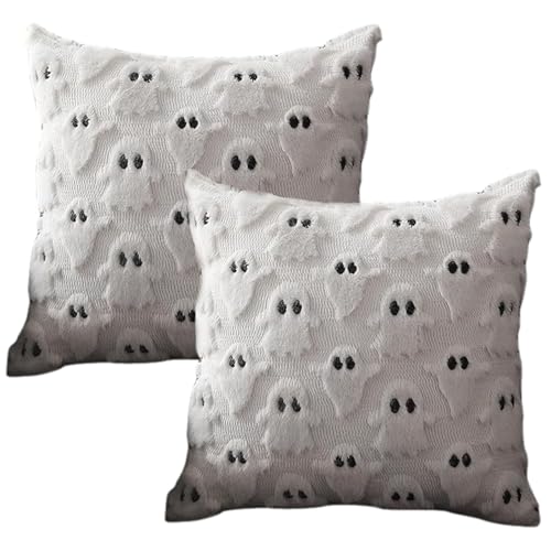 Grtheenumb Ghost Pillow Cover, Halloween -Kissenbezüge 18x18 2pcs Weiche Plüsch weiße Geisterabdeckung, dekorative Kissenbezüge mit Reißverschluss für Stuhlsofa Schlafzimmer für Ferien Leben Grtheenumb Ghost Pillow Cover, Halloween -Kissenbezüge 18x18 2pcs Weiche Plüsch weiße Geisterabdeckung, dekorative Kissenbezüge mit Reißverschluss für Stuhlsofa Schlafzimmer für Ferien Leben von Grtheenumb