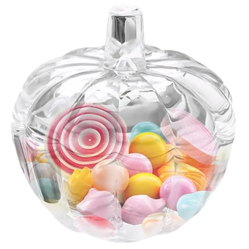 Grtheenumb Kürbisglas, Glaskürbisglas mit Deckel 5.9x6.1in Halloween Candy Dish Realistische strukturierte Glas transparent enge Siegel für Süßigkeiten für Ferien von Grtheenumb