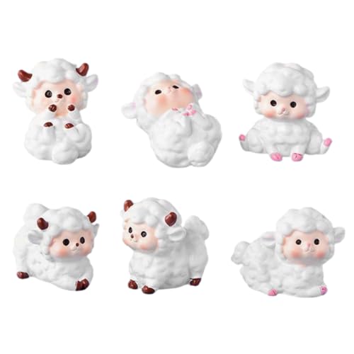 Grtheenumb Miniaturschaf Figur, Feengarten Mini Schafstatue Tier Figur Topf Mikrolandschaft Ornament 6pcs für Feiertage von Grtheenumb