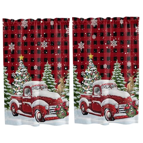 Grtheenumb Weihnachtsduschenvorhang, 2pcs/Set Weihnachten Küchenvorhänge 27, 5 x 36 '' Halbschattierende Duschvorhänge mit rotem Limousinendruck, der für die Ferien waschbar ist von Grtheenumb