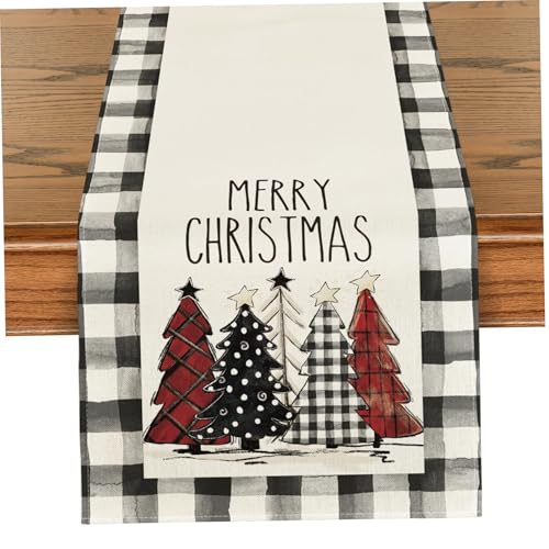 Grtheenumb Weihnachtsläufer für Tisch, Weihnachtstischläufer 72x13 Zoll Weihnachtsbaummuster für die Polyesterdekoration für das Essen für Feiertage von Grtheenumb