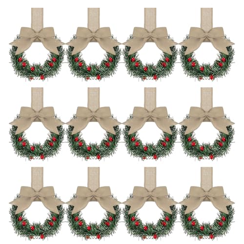 Mini -Kränze, Minikränze für Schränke 12 pcs 6 Zoll Kleiner Weihnachtskranz mit braunen Bandbögen und rote Beere für Fenstertür Bauernhause Weihnachtsfeier Dekorationen Braun von Grtheenumb