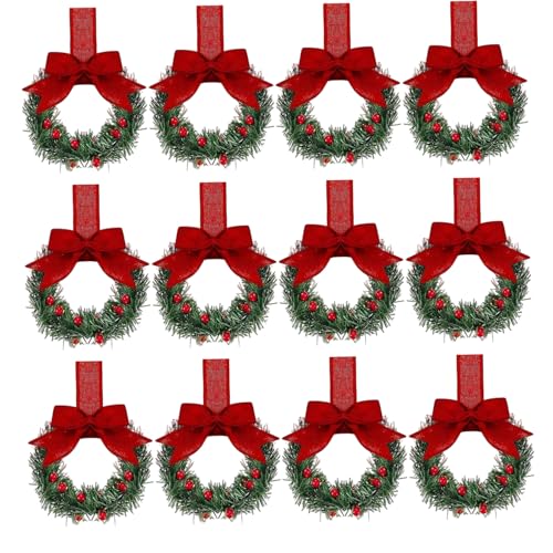 Mini -Kränze, Minikränze für Schränke 12 pcs 6 Zoll Kleiner Weihnachtskranz mit roten Bandbögen und Beeren für Fenstertür Bauernhaus Weihnachtsfeier Dekorationen rot von Grtheenumb