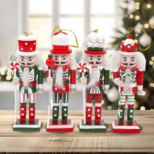 Nussknacker -Ornamente, 4pcs/Set Nussknacker Weihnachtsdekor, 4, 9 Zoll Holz Weihnachtsnussknacker mit Schachtel für Regale Tische Hausdekoration von Grtheenumb