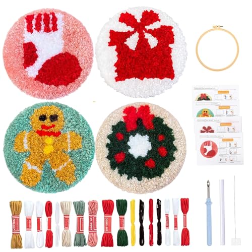 Punchnadel -Untersetzer, Punch Nadel Coasters Kit (4PCS) DIY Weihnachten niedliches Getränk mit Weihnachtsdesign -Cartoon für Feiertage von Grtheenumb