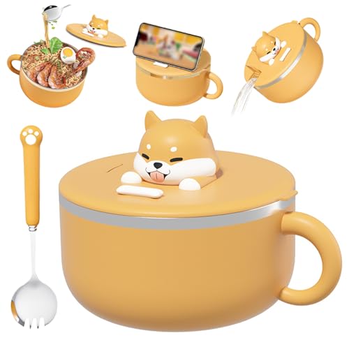Ramen Bowl, 1200 ml Instant Noodle Bowl mit Griffen Mikrosuppenschale mit Deckel und Löffel tragbarer Ramenkocher für Home Office -Schlafsaal von Grtheenumb