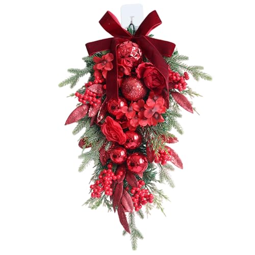 Weihnachts -Tür -Dekorationen, Weihnachts -Tür -Swag 23.6 '' Künstlicher Swag mit Bug, Blume, Beeren, Ball, hängende Tränenkranz für Vorderseite, Treppe, Fenster, Regal von Grtheenumb
