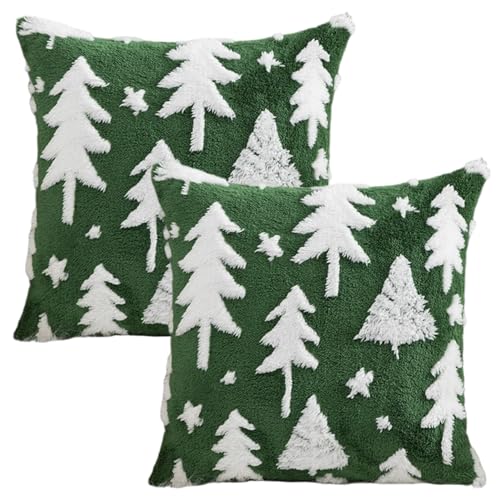 Weihnachtskissenbedeckung, Weihnachtskissen Cover 18x18 2pcs Baum grüner weiche Plüsch -Wurfabdeckungen Dekorationen für Sofa Wohnzimmer Schlafzimmer Weihnachtskissenbedeckung, Weihnachtskissen Cover 18x18 2pcs Baum grüner weiche Plüsch -Wurfabdeckungen Dekorationen für Sofa Wohnzimmer Schlafzimmer von Grtheenumb