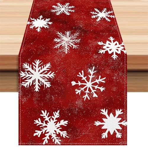 Weihnachtstischläufer, Weihnachtstisch Runner 13x35in Schneeflockendekorationen Waschbar dekorative tablerunner für Home küche Esszimmer von Grtheenumb