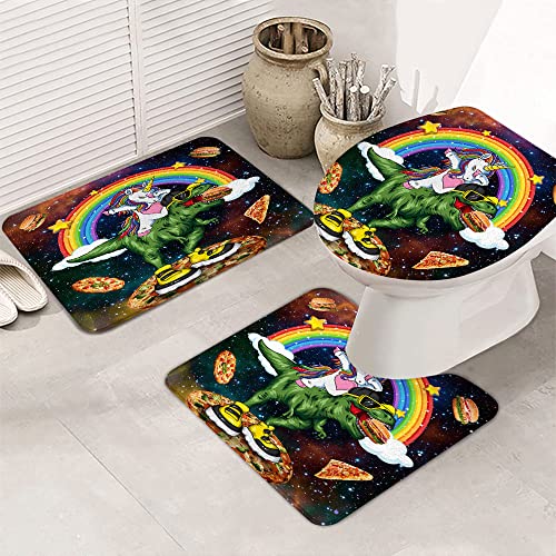 Badezimmer-Badematten-Set, Cartoon-Muster, Galaxie und Dinosaurier, Badezimmermatten-Set mit rutschfestem Badteppich, Badezimmerteppiche mit Cartoon-Einhorn, weicher WC-Deckelbezug und Konturmatte von Grtuspr