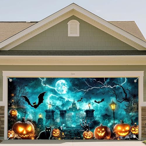 Großes Halloween-Garagentor-Banner, gruseliger hängender Hintergrund, Garagentorabdeckung, Wanddekoration, Outdoor-Halloween-Party-Hintergrund für Zuhause, Hof und Urlaubsdekorationen von Grtuspr
