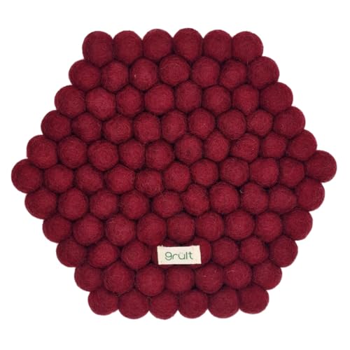 Grült Home Topfuntersetzer - Filz untersetzer für Tassen, Töpfe, Pfannen und Tassen handgefilzt in Nepal (Kastanienrot, Hexagonal 20 cm) von Grült