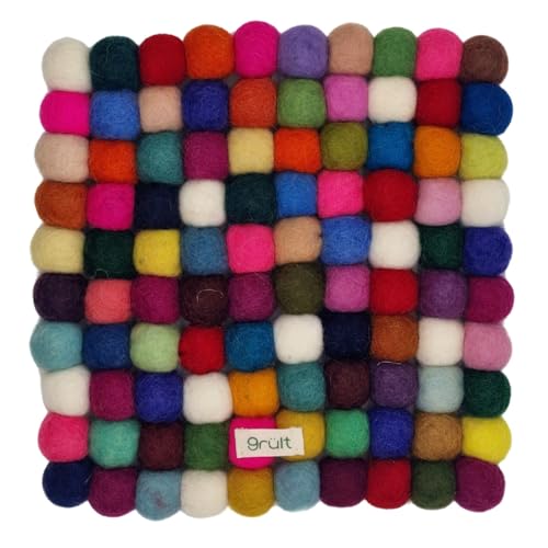 Grült Home Topfuntersetzer - Filz untersetzer für Tassen, Töpfe, Pfannen und Tassen handgefilzt in Nepal (Multicolor, Square 20 cm) von Grült