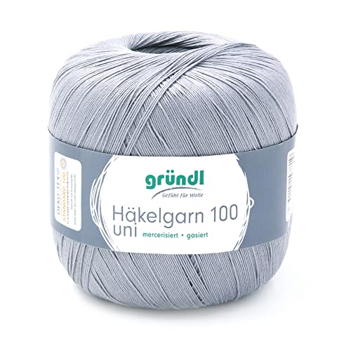 Häkelgarn 100 Gründl 100% Baumwolle, Filetgarn,häkeln, 100g 566 m,NS -2,Stärke 10 (137 hellgrau) von Gründl