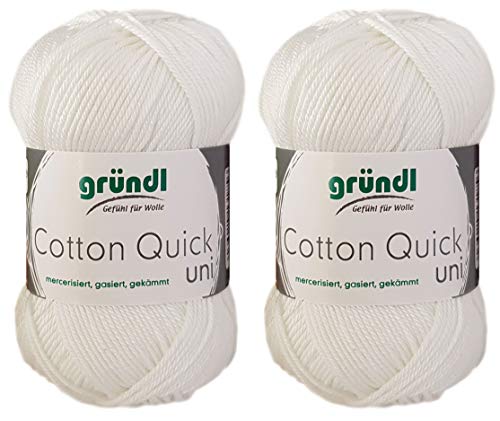 2x50 Gramm Gründl Cotton Quick 100% Baumwolle, Häkelgarn mercerisiert, gasiert, gekämmt inkl. Anleitung für ein Meerschwein (001 Weiss) von Gründl