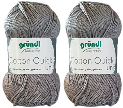 2x50 Gramm Gründl Cotton Quick 100% Baumwolle, Häkelgarn mercerisiert, gasiert, gekämmt inkl. Anleitung für ein Meerschwein (070 Grau) von Gründl