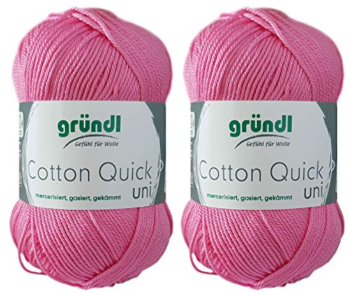 2x50 Gramm Gründl Cotton Quick 100% Baumwolle, Häkelgarn mercerisiert, gasiert, gekämmt inkl. Anleitung für ein Meerschwein (107 Candy Pink) von Gründl Wolle/ HdK-Versand