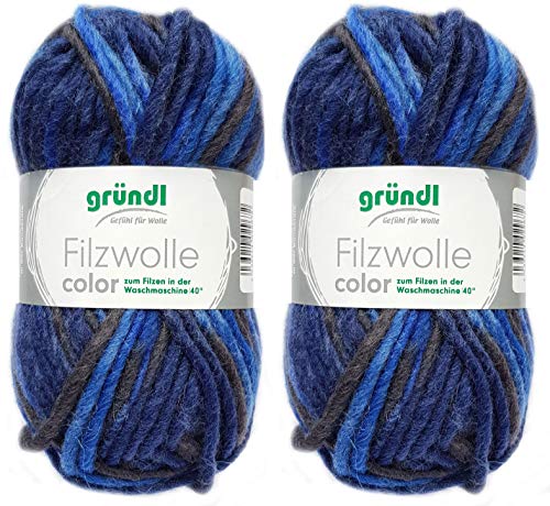 2x50 Gramm Gründl Filzwolle inkl. Anleitung für Topflappen (Color Farben, 23 Blau Schwarz Grau) von Gründl