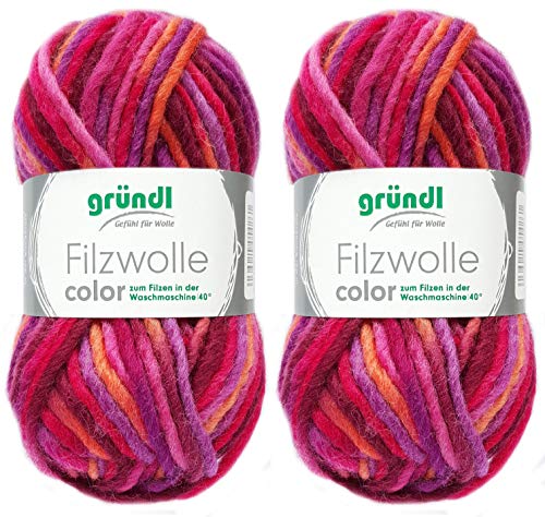 2x50 Gramm Gründl Filzwolle inkl. Anleitung für Topflappen (Color Farben, 30 Lila Pink Orange) von Gründl