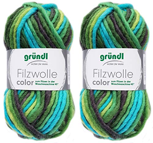 2x50 Gramm Gründl Filzwolle inkl. Anleitung für Topflappen (Color Farben, 41 Türkis Grün Blau) von Gründl Wolle/ HdK-Versand