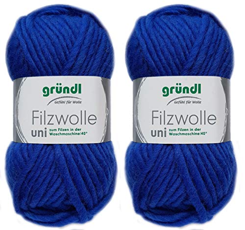 2x50 Gramm Gründl Filzwolle inkl. Anleitung für Topflappen (Uni Farben, 12 Royalblau) von Gründl Wolle/ HdK-Versand