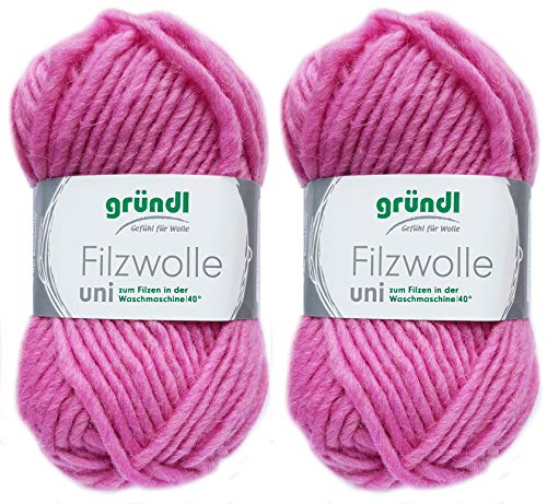 2x50 Gramm Gründl Filzwolle inkl. Anleitung für Topflappen (Uni Farben, 18 Rosa) von Gründl Wolle/ HdK-Versand