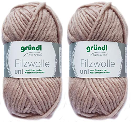2x50 Gramm Gründl Filzwolle inkl. Anleitung für Topflappen (Uni Farben, 51 Beige) von Gründl